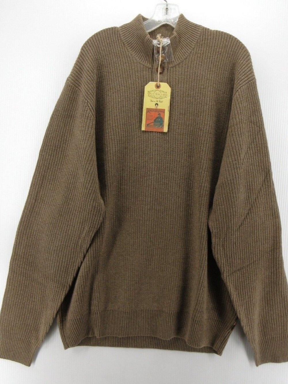 Remington Sweater XL Merino Wool Henley Faux Leather Elbow Patches NEW